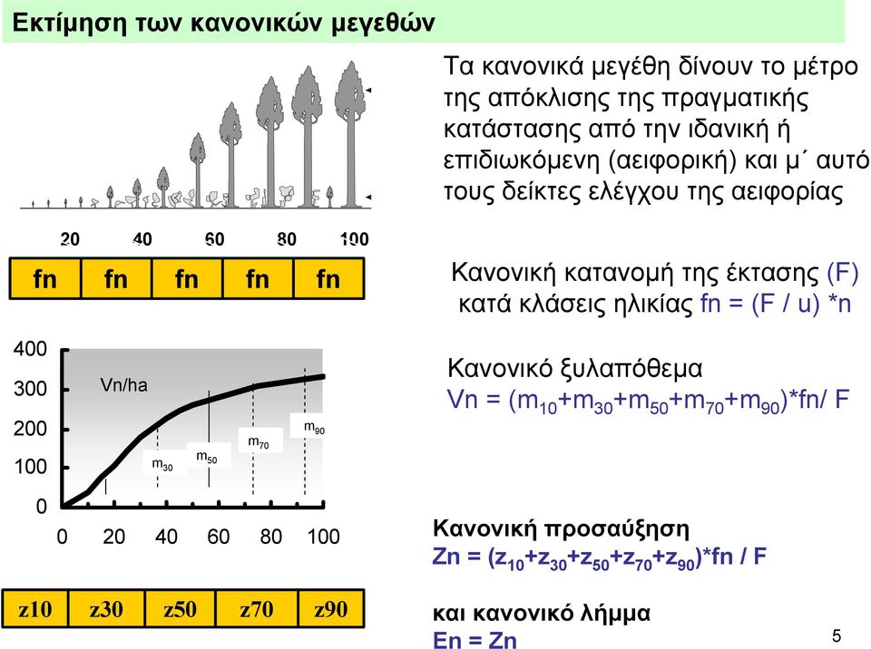 κατά κλάσεις ηλικίας fn = (F / u) *n 400 300 200 100 Vn/ha m 30 m 50 m 70 m 90 Κανονικό ξυλαπόθεµα Vn = (m 10 +m 30 +m 50 +m 70 +m 90