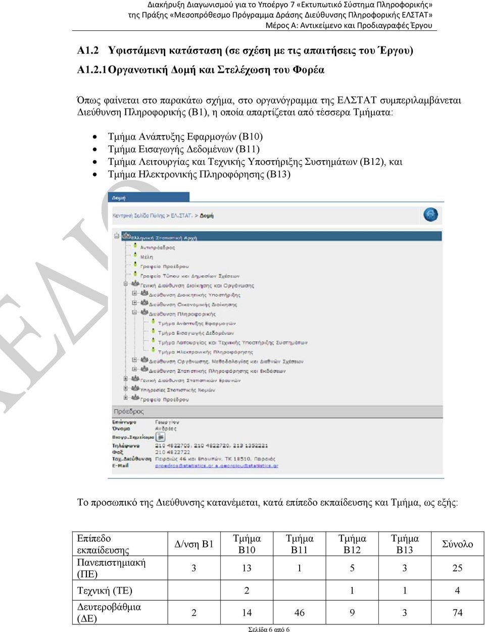 Τεχνικής Υποστήριξης Συστημάτων (Β12), και Τμήμα Ηλεκτρονικής Πληροφόρησης (Β13) Το προσωπικό της Διεύθυνσης κατανέμεται, κατά επίπεδο εκπαίδευσης και Τμήμα, ως εξής:
