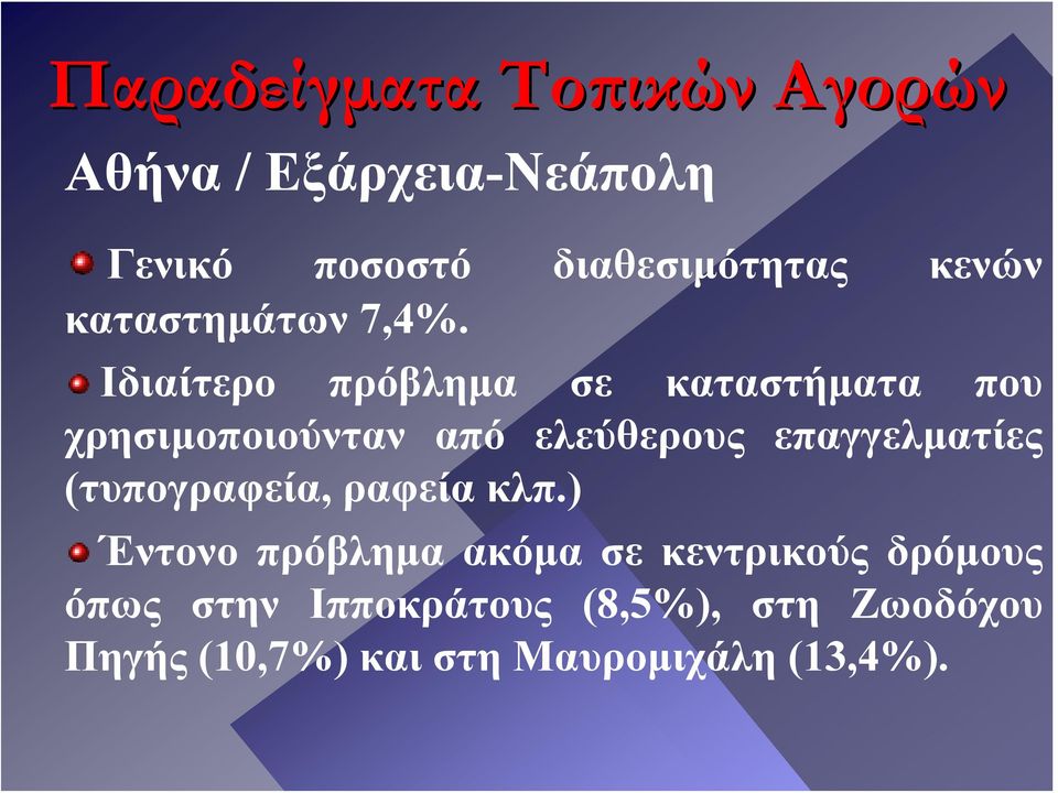 Ιδιαίτερο πρόβλημα σε καταστήματα που χρησιμοποιούνταν από ελεύθερους επαγγελματίες