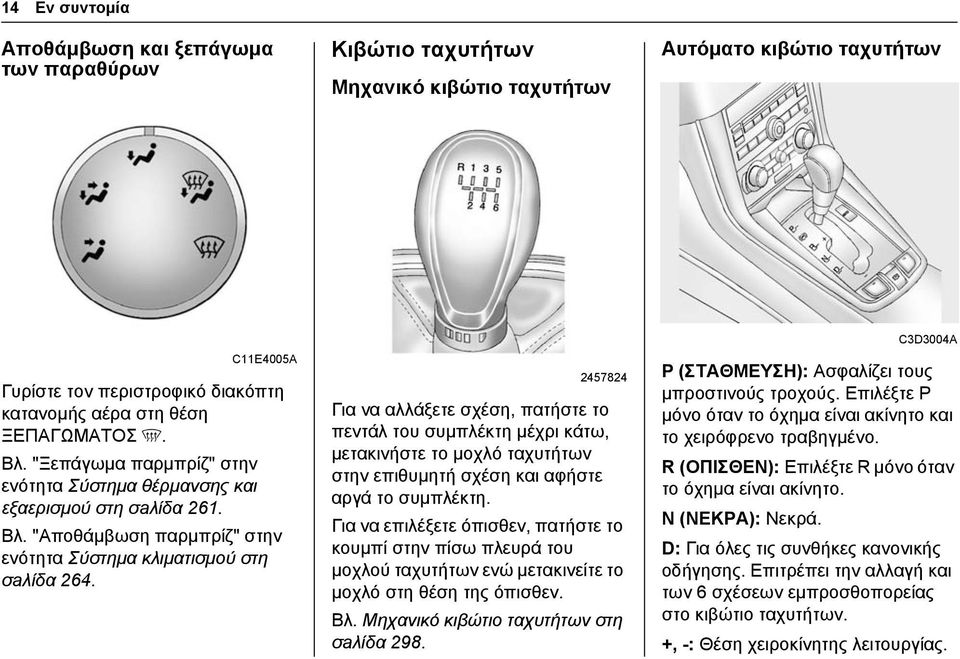 2457824 Για να αλλάξετε σχέση, πατήστε το πεντάλ του συμπλέκτη μέχρι κάτω, μετακινήστε το μοχλό ταχυτήτων στην επιθυμητή σχέση και αφήστε αργά το συμπλέκτη.