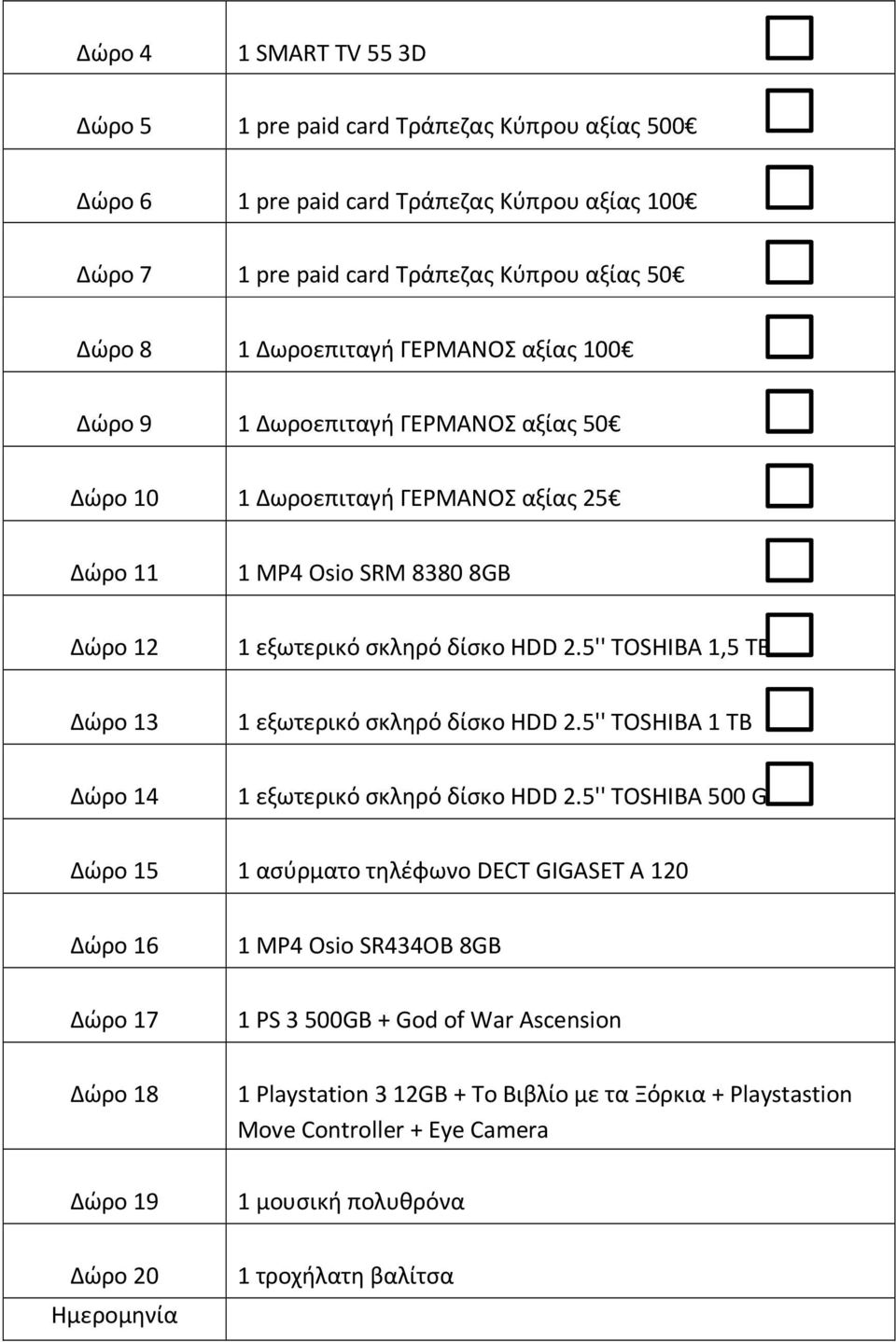 5'' TOSHIBA 1,5 TB Δώρο 13 1 εξωτερικό σκληρό δίσκο HDD 2.5'' TOSHIBA 1 TB Δώρο 14 1 εξωτερικό σκληρό δίσκο HDD 2.