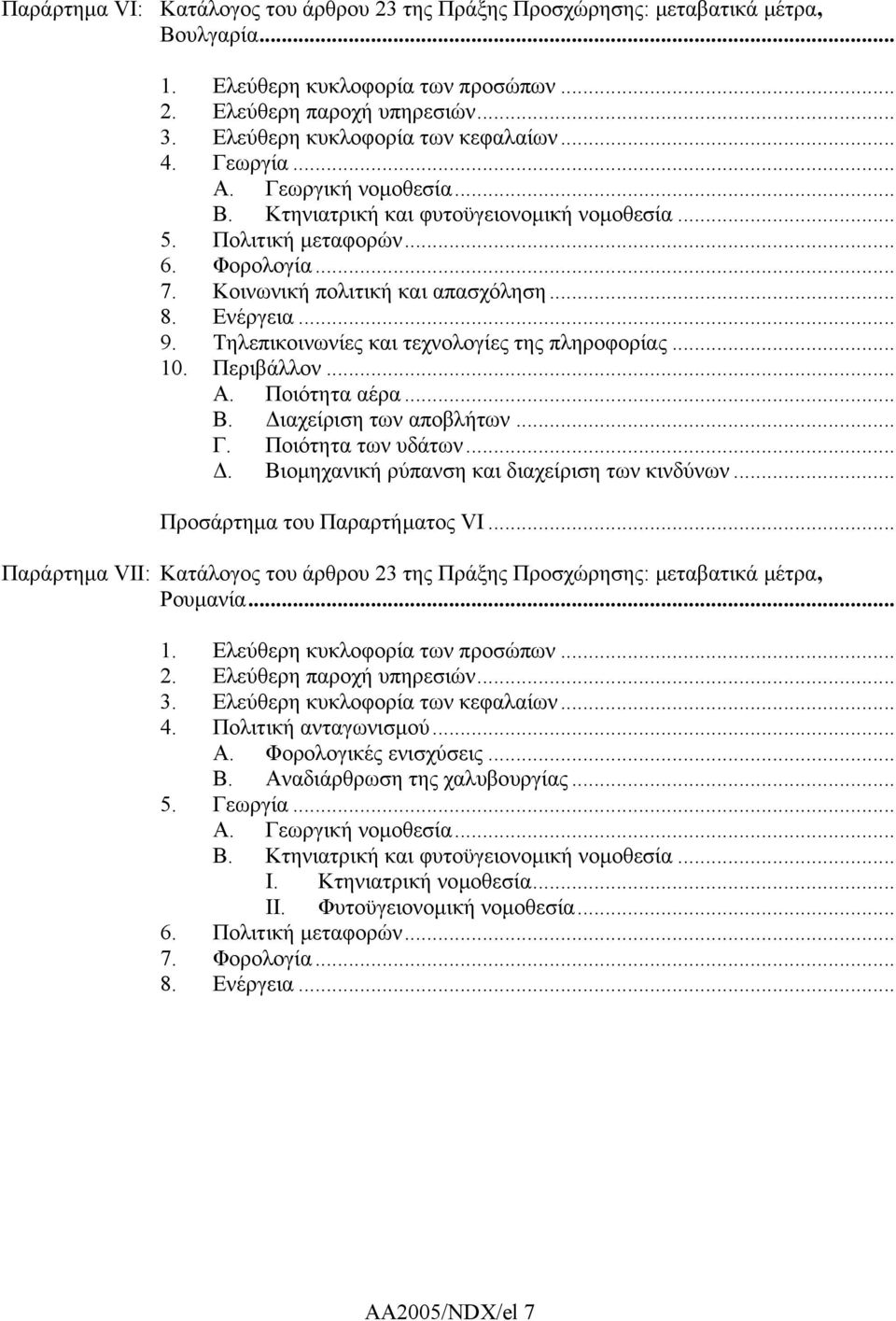 Κοινωνική πολιτική και απασχόληση... 8. Ενέργεια... 9. Τηλεπικοινωνίες και τεχνολογίες της πληροφορίας... 10. Περιβάλλον... Α. Ποιότητα αέρα... B. ιαχείριση των αποβλήτων... Γ. Ποιότητα των υδάτων.