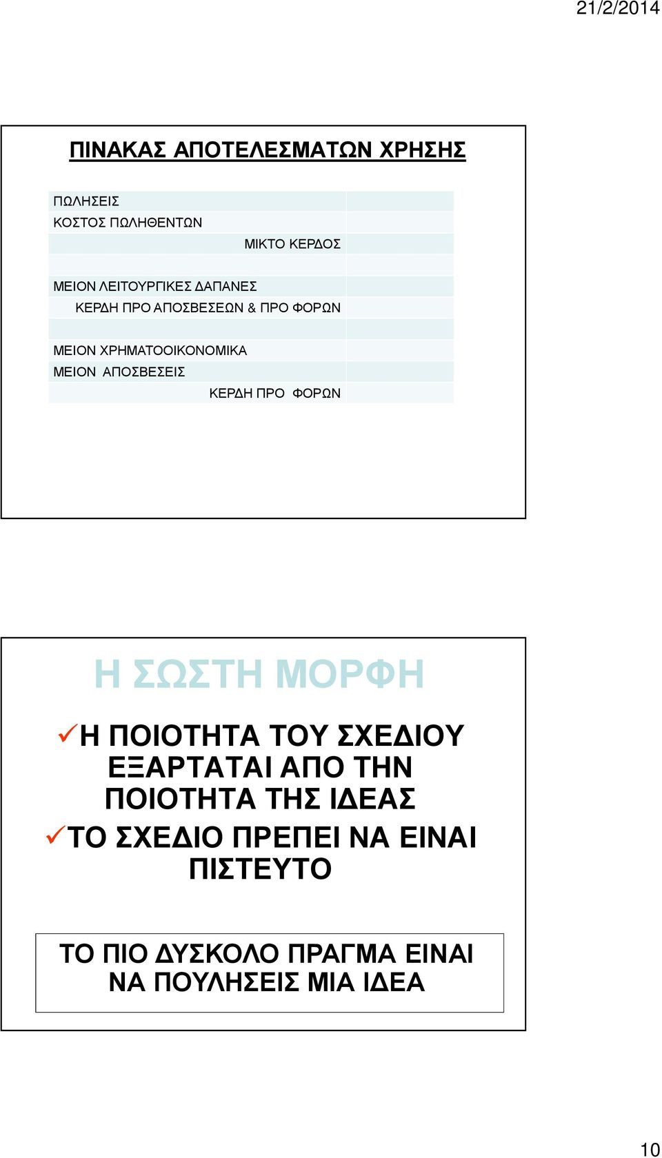 ΑΠΟΣΒΕΣΕΙΣ ΚΕΡΔΗΠΡΟ ΦΟΡΩΝ Η ΣΩΣΤΗ ΜΟΡΦΗ Η ΠΟΙΟΤΗΤΑ ΤΟΥ ΣΧΕΔΙΟΥ ΕΞΑΡΤΑΤΑΙ ΑΠΟ ΤΗΝ