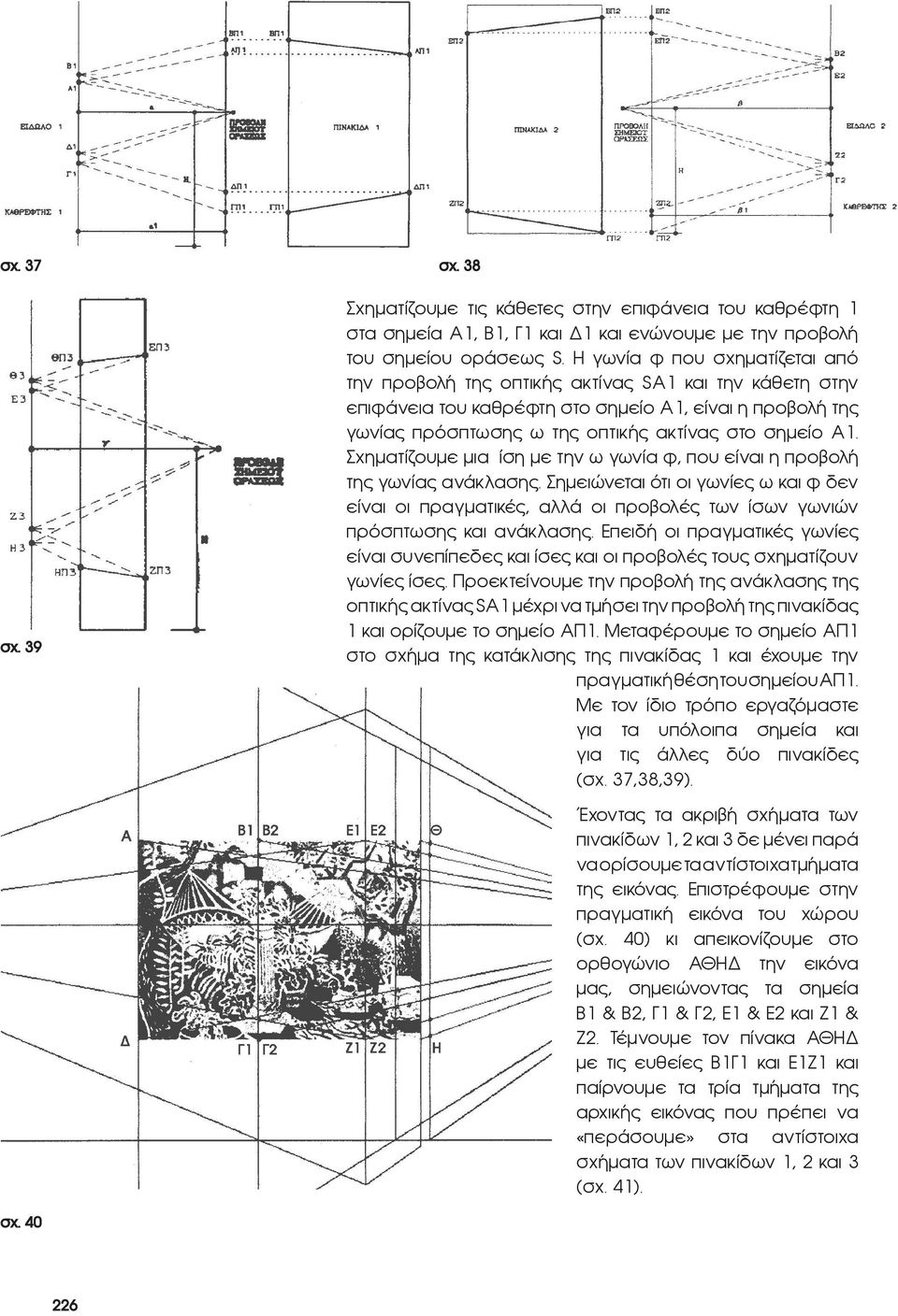 Σχηματίζουμε μια ίση με την ω γωνία φ, που είναι η προβολή της γωνίας ανάκλασης. Σημειώνεται ότι οι γωνίες ω και φ δεν είναι οι πραγματικές, αλλά οι προβολές των ίσων γωνιών πρόσπτωσης και ανάκλασης.