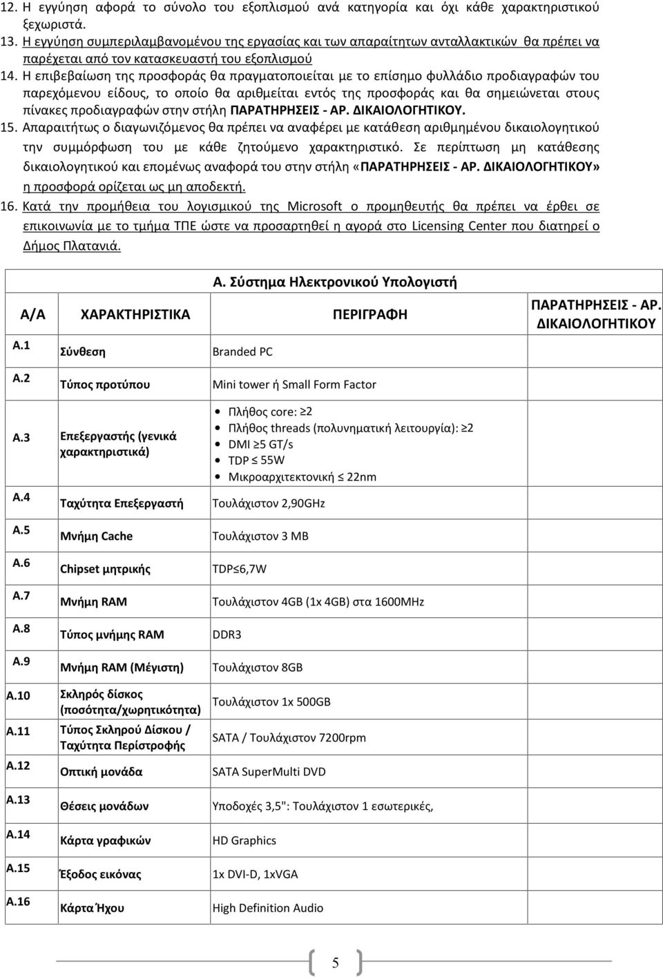 Η επιβεβαίωση της προσφοράς θα πραγματοποιείται με το επίσημο φυλλάδιο προδιαγραφών του παρεχόμενου είδους, το οποίο θα αριθμείται εντός της προσφοράς και θα σημειώνεται στους πίνακες προδιαγραφών