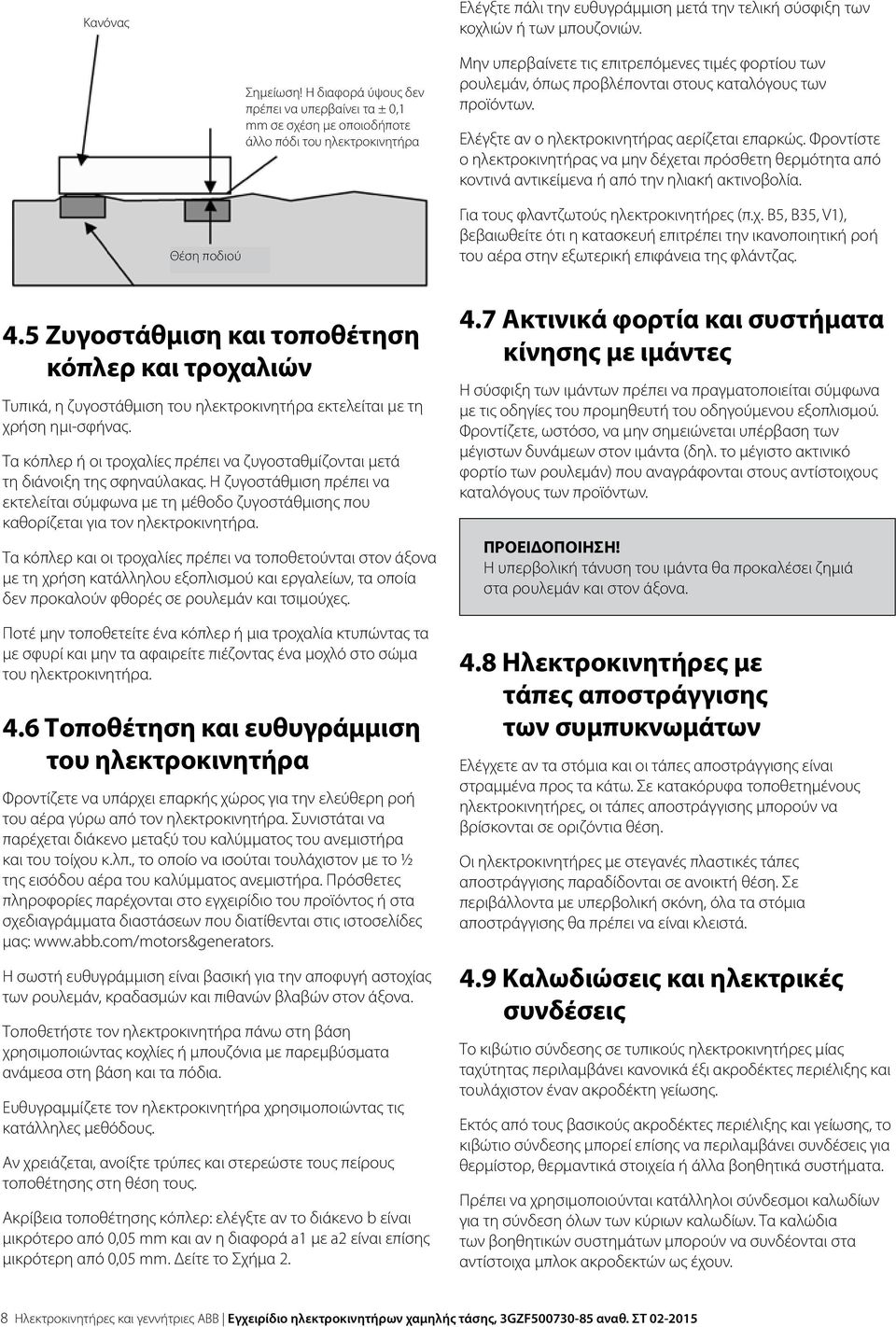 καταλόγους των προϊόντων. Ελέγξτε αν ο ηλεκτροκινητήρας αερίζεται επαρκώς. Φροντίστε ο ηλεκτροκινητήρας να μην δέχεται πρόσθετη θερμότητα από κοντινά αντικείμενα ή από την ηλιακή ακτινοβολία.