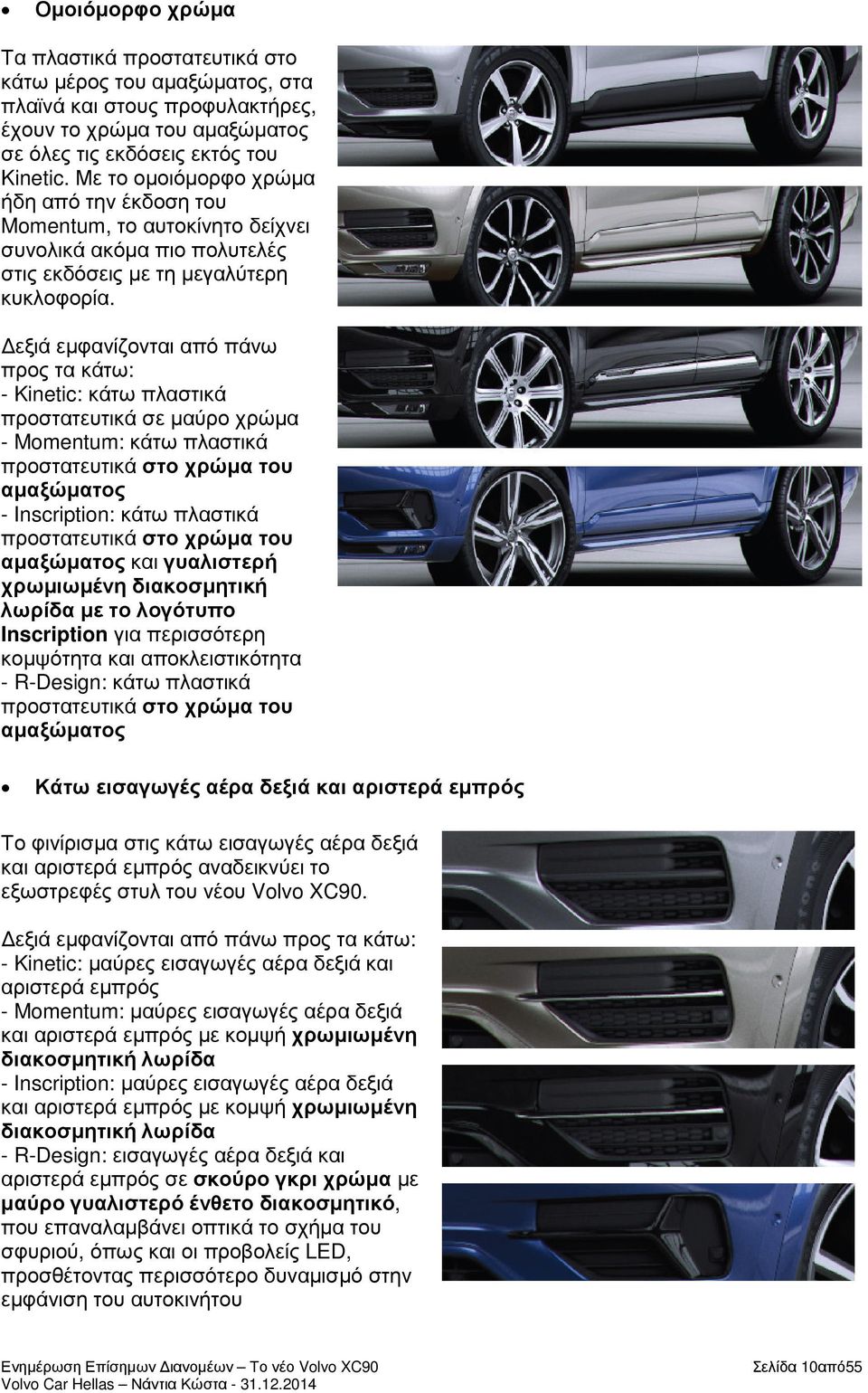 εξιά εµφανίζονται από πάνω προς τα κάτω: - Kinetic: κάτω πλαστικά προστατευτικά σε µαύρο χρώµα - Momentum: κάτω πλαστικά προστατευτικά στο χρώµα του αµαξώµατος - Inscription: κάτω πλαστικά