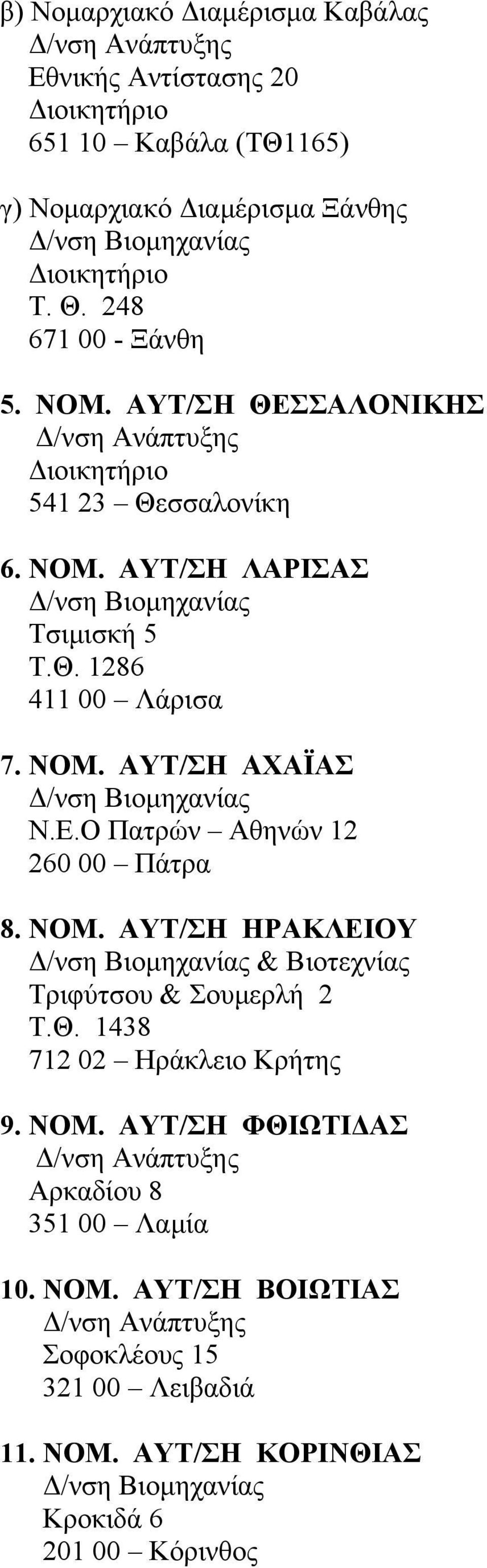 ΝΟΜ. ΑΥΤ/ΣΗ ΗΡΑΚΛΕΙΟΥ & Βιοτεχνίας Τριφύτσου & Σουµερλή 2 Τ.Θ. 1438 712 02 Ηράκλειο Κρήτης 9. ΝΟΜ.