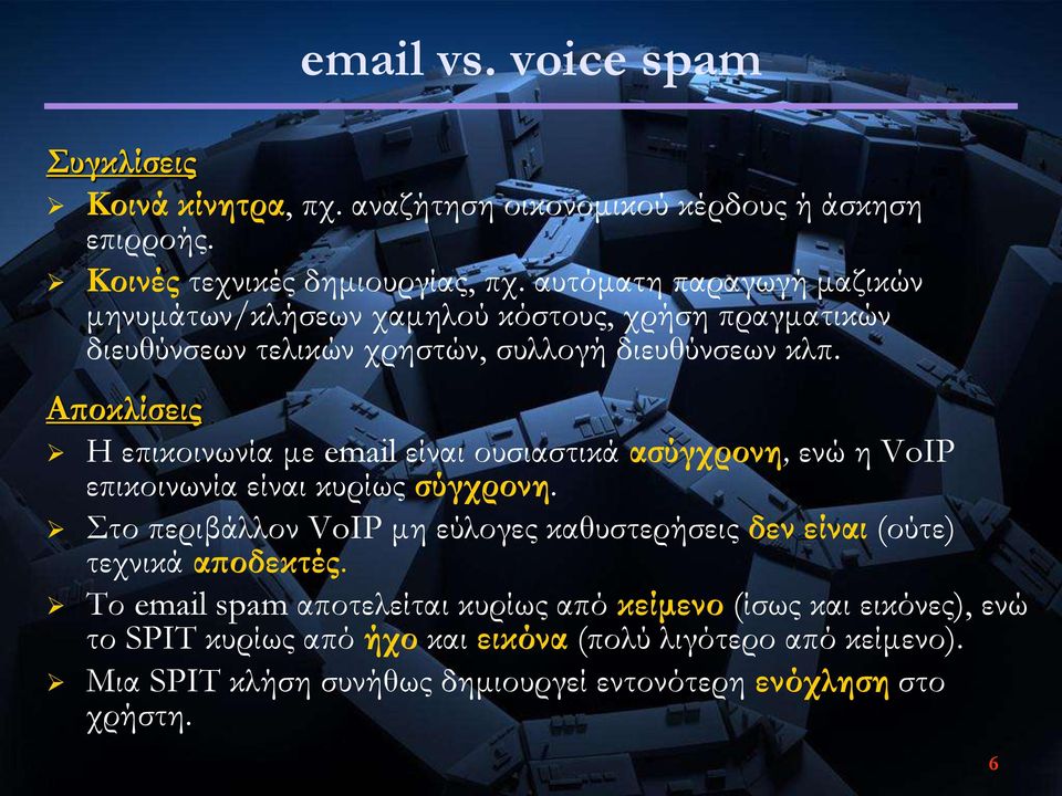 Αποκλίσεις Η επικοινωνία με email είναι ουσιαστικά ασύγχρονη, ενώ η VoIP επικοινωνία είναι κυρίως σύγχρονη.