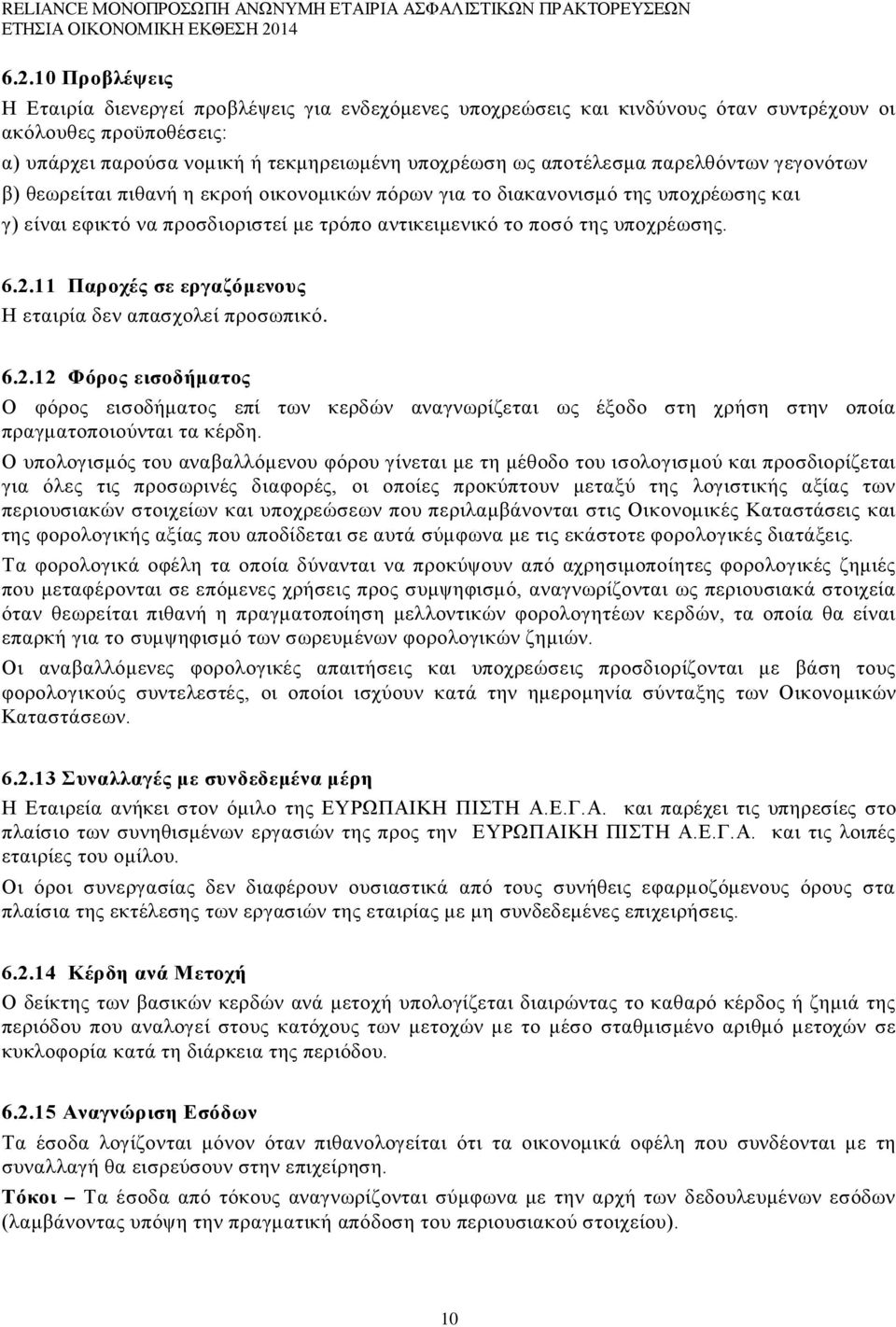 11 Παροχές σε εργαζόμενους Η εταιρία δεν απασχολεί προσωπικό. 6.2.12 Φόρος εισοδήματος Ο φόρος εισοδήματος επί των κερδών αναγνωρίζεται ως έξοδο στη χρήση στην οποία πραγματοποιούνται τα κέρδη.