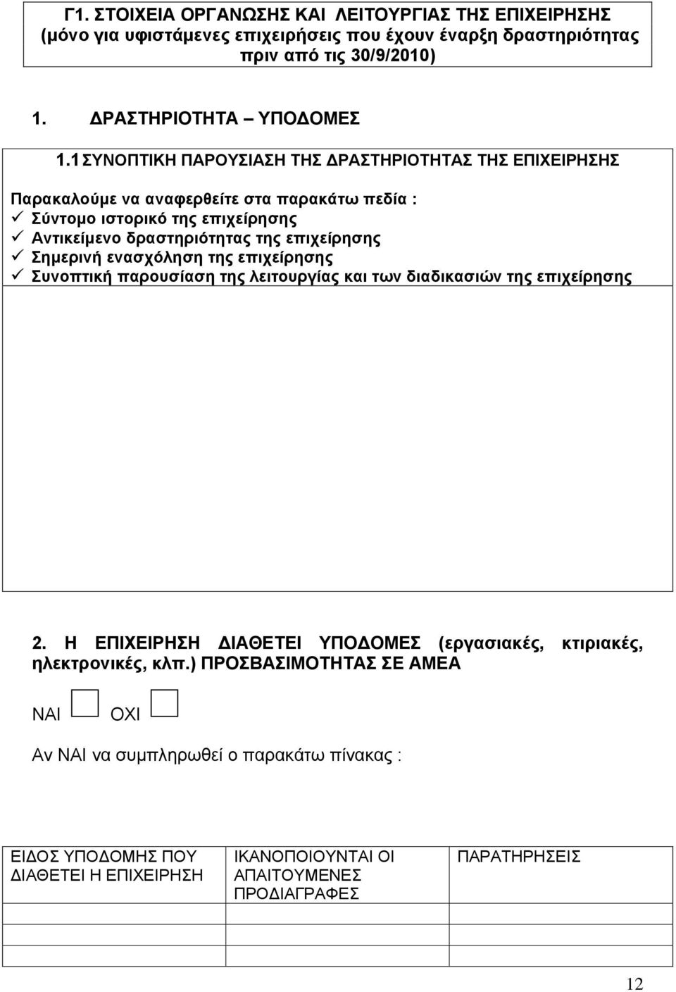 επιχείρησης Σημερινή ενασχόληση της επιχείρησης Συνοπτική παρουσίαση της λειτουργίας και των διαδικασιών της επιχείρησης 2.