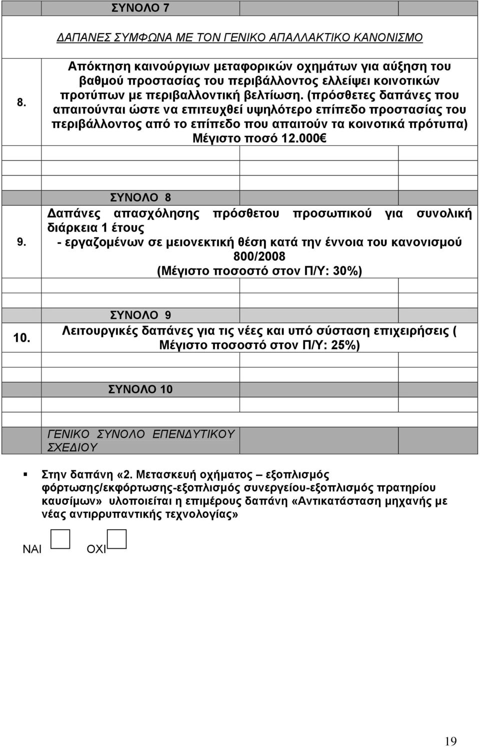 (πρόσθετες δαπάνες που απαιτούνται ώστε να επιτευχθεί υψηλότερο επίπεδο προστασίας του περιβάλλοντος από το επίπεδο που απαιτούν τα κοινοτικά πρότυπα) Μέγιστο ποσό 12.000 9.