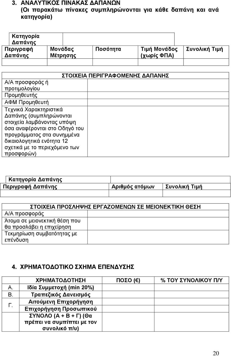 προγράμματος στα συνημμένα δικαιολογητικά ενότητα 12 σχετικά με το περιεχόμενο των προσφορών) Κατηγορία Δαπάνης Περιγραφή Δαπάνης Αριθμός ατόμων Συνολική Τιμή ΣΤΟΙΧΕΙΑ ΠΡΟΣΛΗΨΗΣ ΕΡΓΑΖΟΜΕΝΩΝ ΣΕ