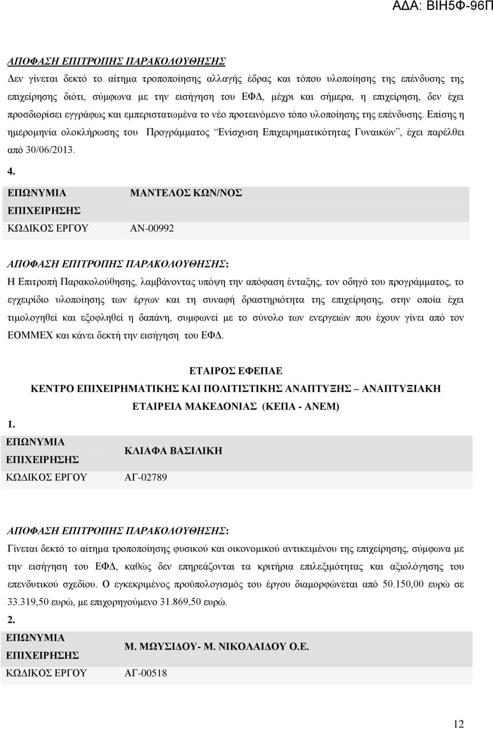 ΜΑΝΤΕΛΟΣ ΚΩΝ/ΝΟΣ ΑΝ-00992 : Η Επιτροπή Παρακολούθησης, λαμβάνοντας υπόψη την απόφαση ένταξης, τον οδηγό του προγράμματος, το εγχειρίδιο υλοποίησης των έργων και τη συναφή δραστηριότητα της