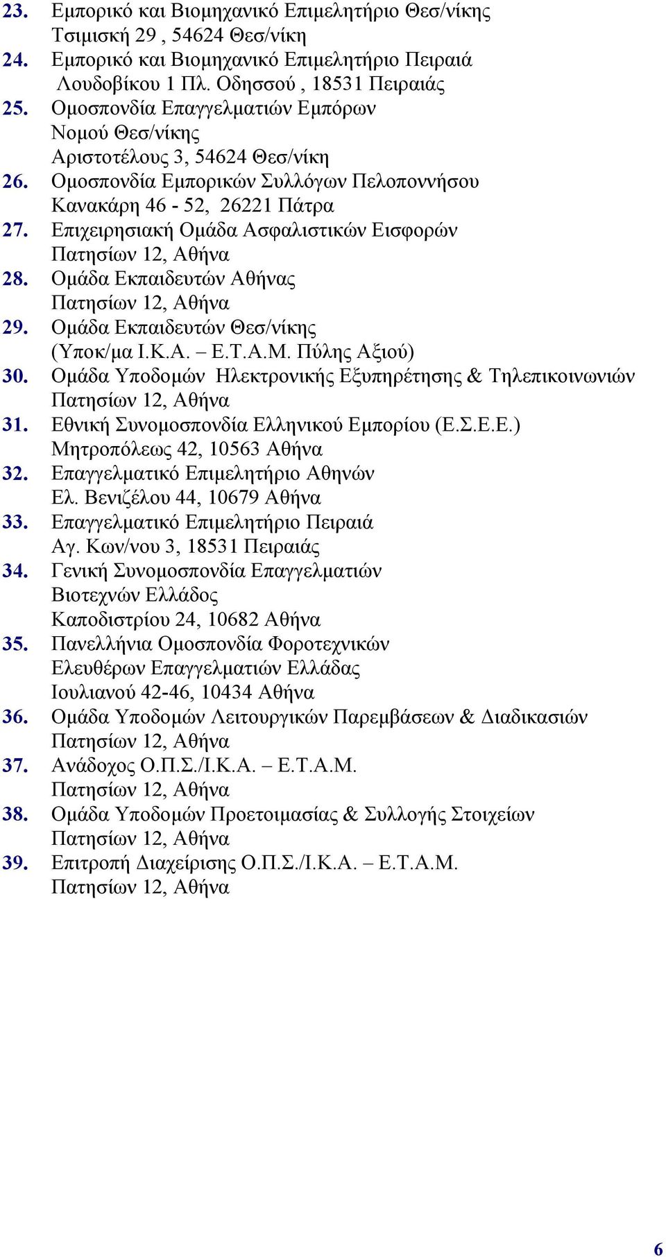 Επιχειρησιακή Ομάδα Ασφαλιστικών Εισφορών Πατησίων 12, Αθήνα 28. Ομάδα Εκπαιδευτών Αθήνας Πατησίων 12, Αθήνα 29. Ομάδα Εκπαιδευτών Θεσ/νίκης (Υποκ/μα Ι.Κ.Α. Ε.Τ.Α.Μ. Πύλης Αξιού) 30.