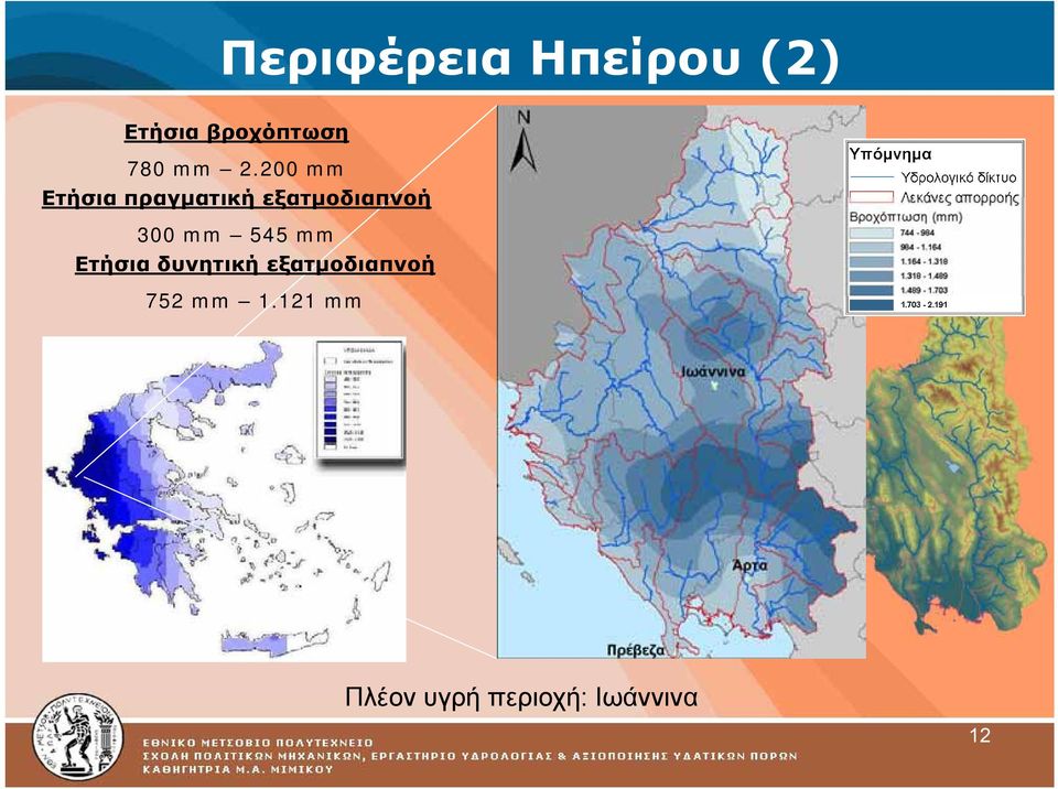 300 mm 545 mm Ετήσια δυνητική εξατμοδιαπνοή