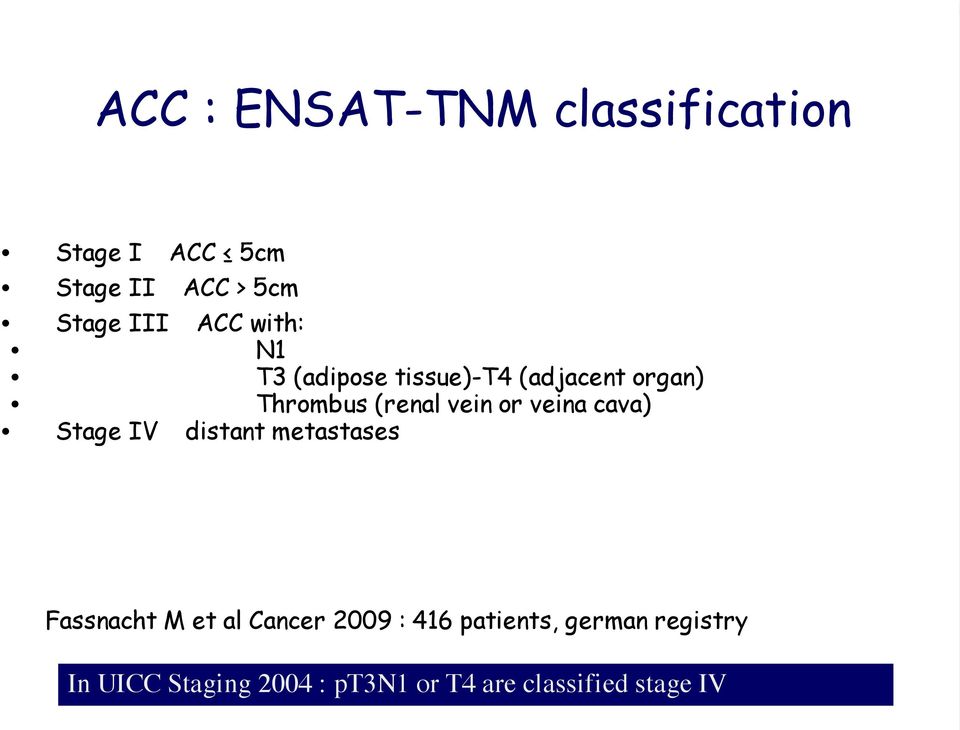 veina cava) Stage IV distant metastases Fassnacht M et al Cancer 2009 : 416