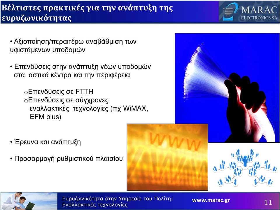 oεπενδύσεις σε FTTH oεπενδύσεις σε σύγχρονες εναλλακτικές τεχνολογίες (πχ WiMAX, EFM plus) Έρευνα