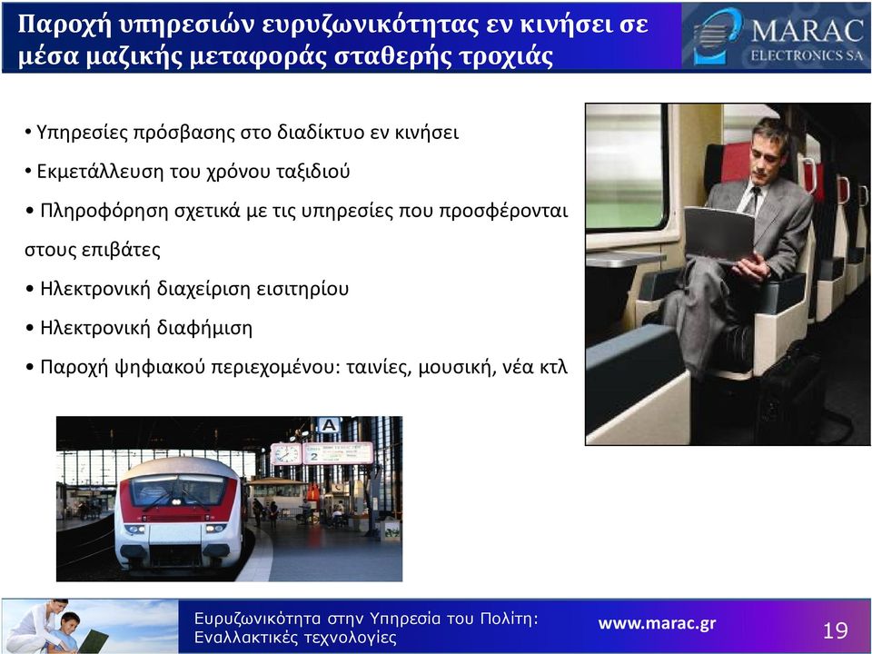 υπηρεσίες που προσφέρονται στους επιβάτες Ηλεκτρονική διαχείριση εισιτηρίου Ηλεκτρονική διαφήμιση