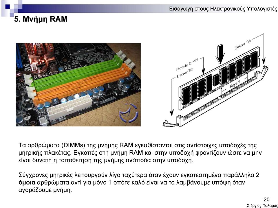 Εγκοπές στη μνήμη RAM και στην υποδοχή φροντίζουν ώστε να μην είναι δυνατή η τοποθέτηση της μνήμης