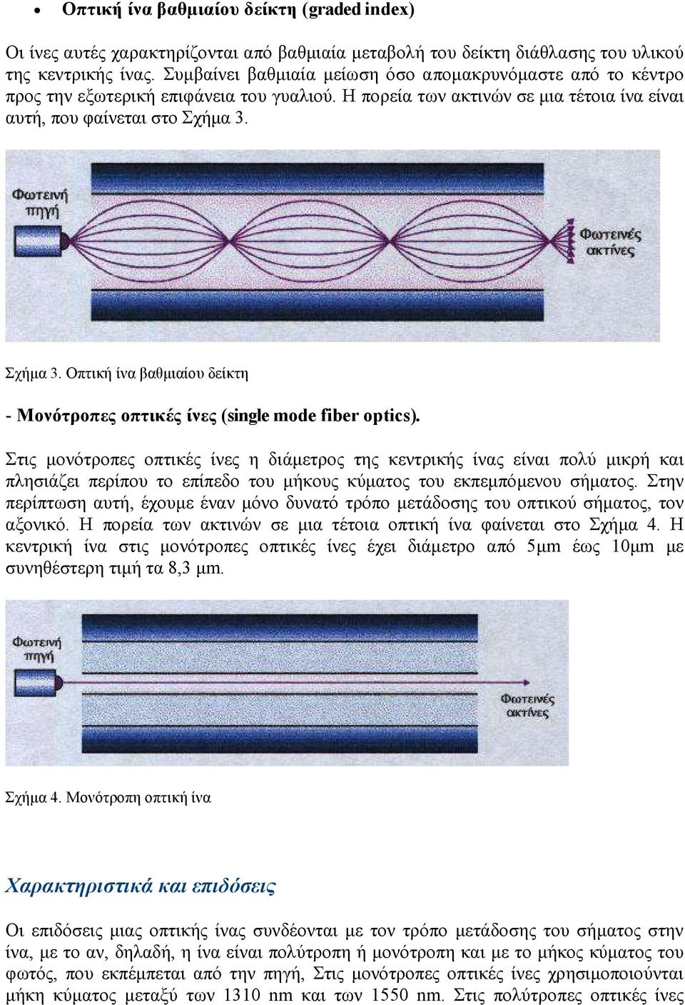 Σχήµα 3. Οπτική ίνα βαθµιαίου δείκτη - Μονότροπες οπτικές ίνες (single mode fiber optics).