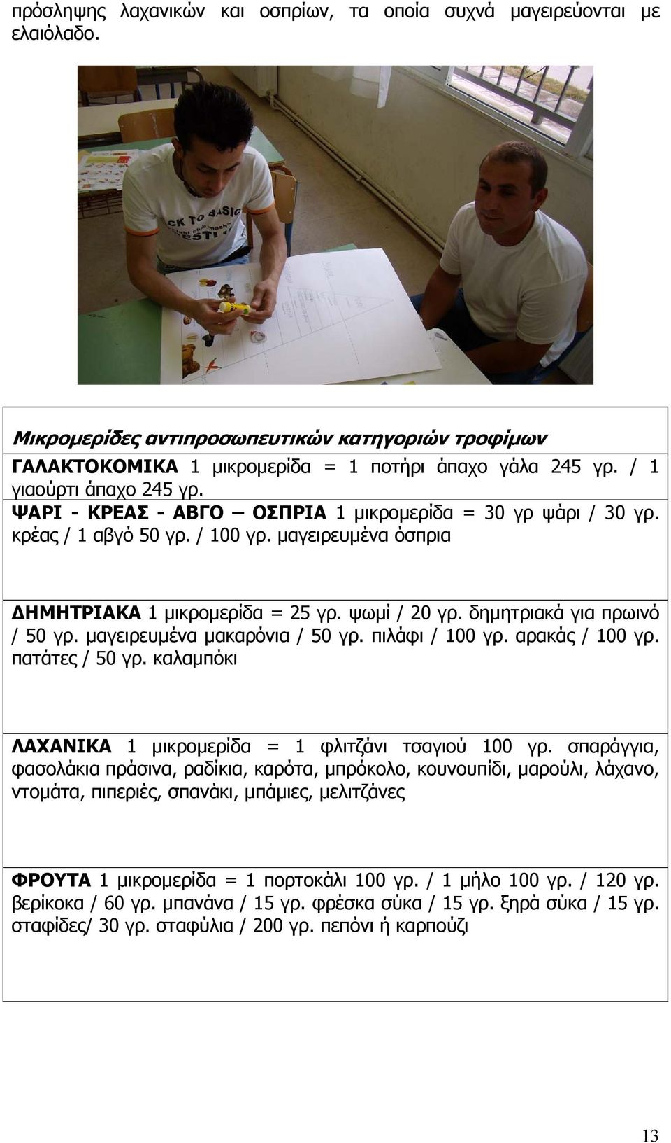 δηµητριακά για πρωινό / 50 γρ. µαγειρευµένα µακαρόνια / 50 γρ. πιλάφι / 100 γρ. αρακάς / 100 γρ. πατάτες / 50 γρ. καλαµπόκι ΛΑΧΑΝΙΚΑ 1 µικροµερίδα = 1 φλιτζάνι τσαγιού 100 γρ.