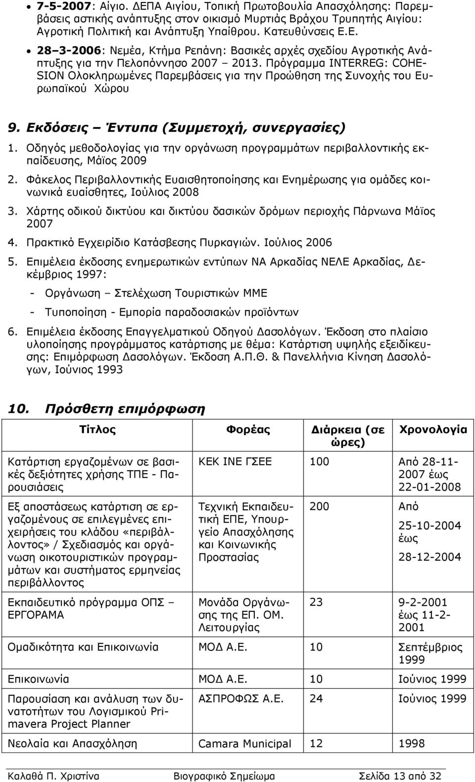Οδηγός μεθοδολογίας για την οργάνωση προγραμμάτων περιβαλλοντικής εκπαίδευσης, Μάϊος 2009 2. Φάκελος Περιβαλλοντικής Ευαισθητοποίησης και Ενημέρωσης για ομάδες κοινωνικά ευαίσθητες, Ιούλιος 2008 3.