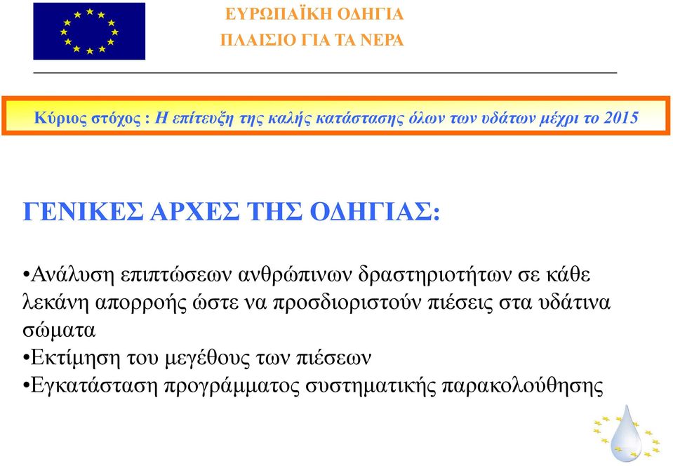 δραστηριοτήτων σε κάθε λεκάνη απορροής ώστε να προσδιοριστούν πιέσεις στα υδάτινα