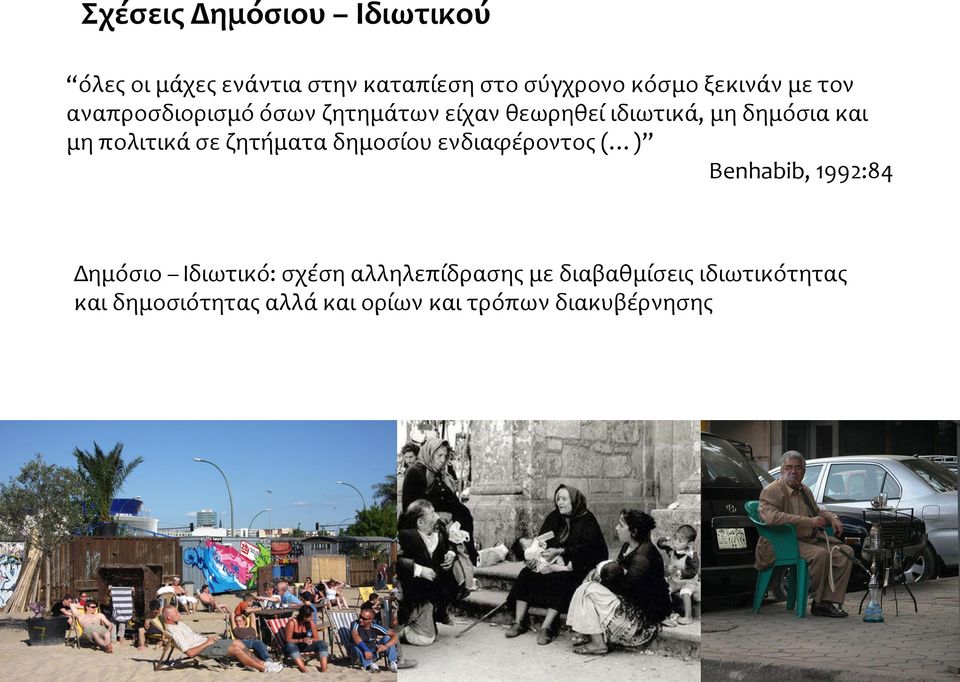 σε ζητήματα δημοσίου ενδιαφέροντος ( ) Benhabib, 1992:84 Δημόσιο Ιδιωτικό: σχέση