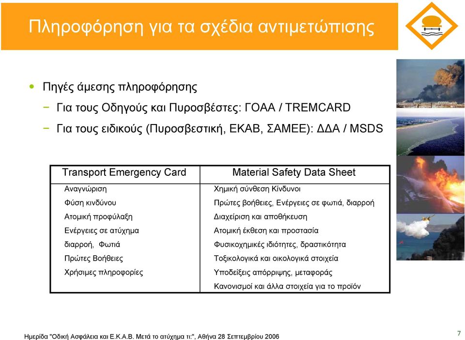 πληροφορίες Material Safety Data Sheet Χηµική σύνθεση Κίνδυνοι Πρώτες βοήθειες, Ενέργειες σε φωτιά, διαρροή ιαχείριση και αποθήκευση Ατοµική έκθεση και