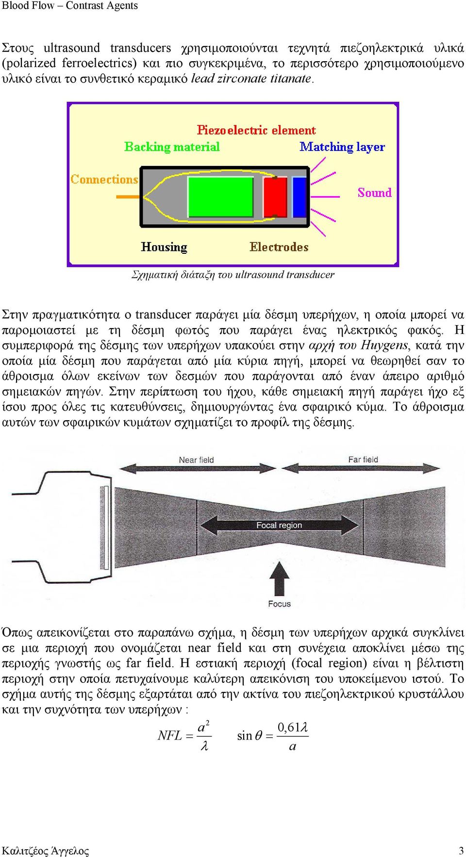 Σχηµατική διάταξη του ultrasound transducer Στην πραγµατικότητα ο transducer παράγει µία δέσµη υπερήχων, η οποία µπορεί να παροµοιαστεί µε τη δέσµη φωτός που παράγει ένας ηλεκτρικός φακός.