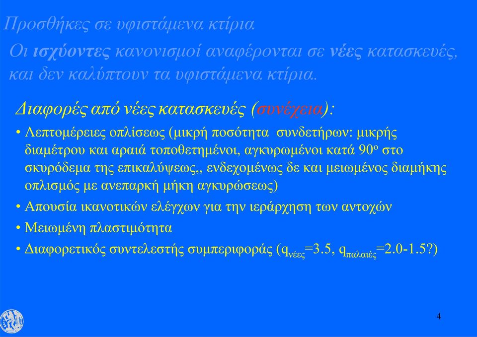 αγκυρωμένοι κατά 90 ο στο σκυρόδεμα της επικαλύψεως,, ενδεχομένως δε και μειωμένος διαμήκης οπλισμός με ανεπαρκή μήκη αγκυρώσεως)