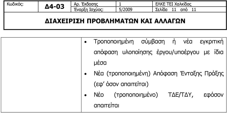 με ίδια μέσα Νέα (τροποποιημένη) Απόφαση Ένταξης Πράξης