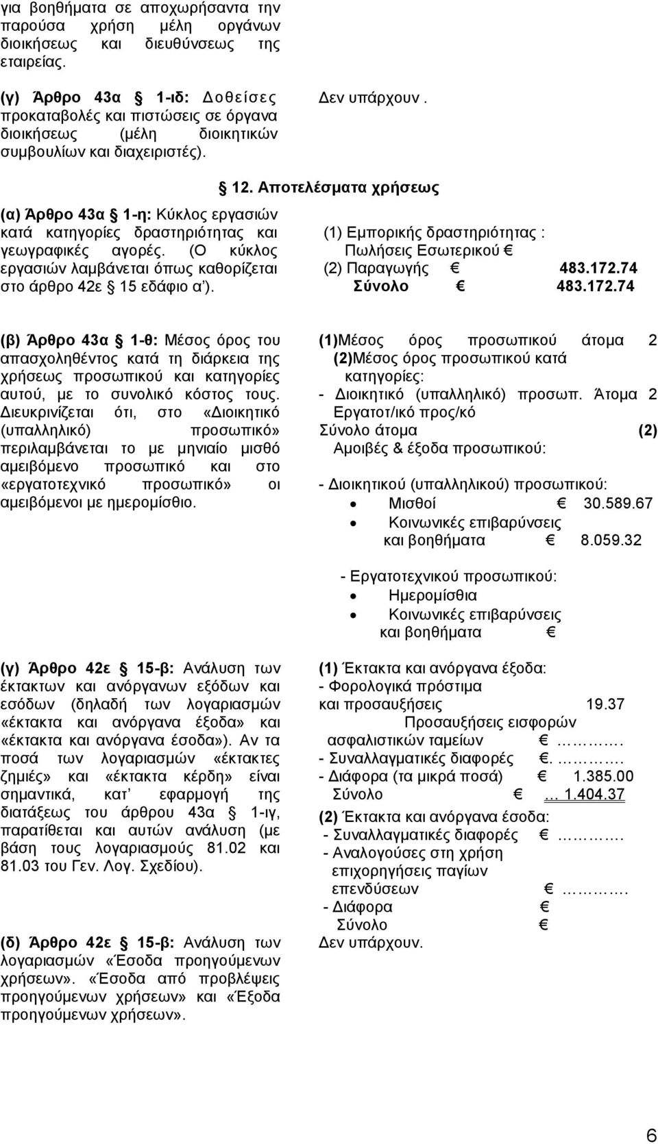 (α) Άρθρο 43α 1-η: Κύκλος εργασιών κατά κατηγορίες δραστηριότητας και γεωγραφικές αγορές. (Ο κύκλος εργασιών λαμβάνεται όπως καθορίζεται στο άρθρο 42ε 15 εδάφιο α ). 12.