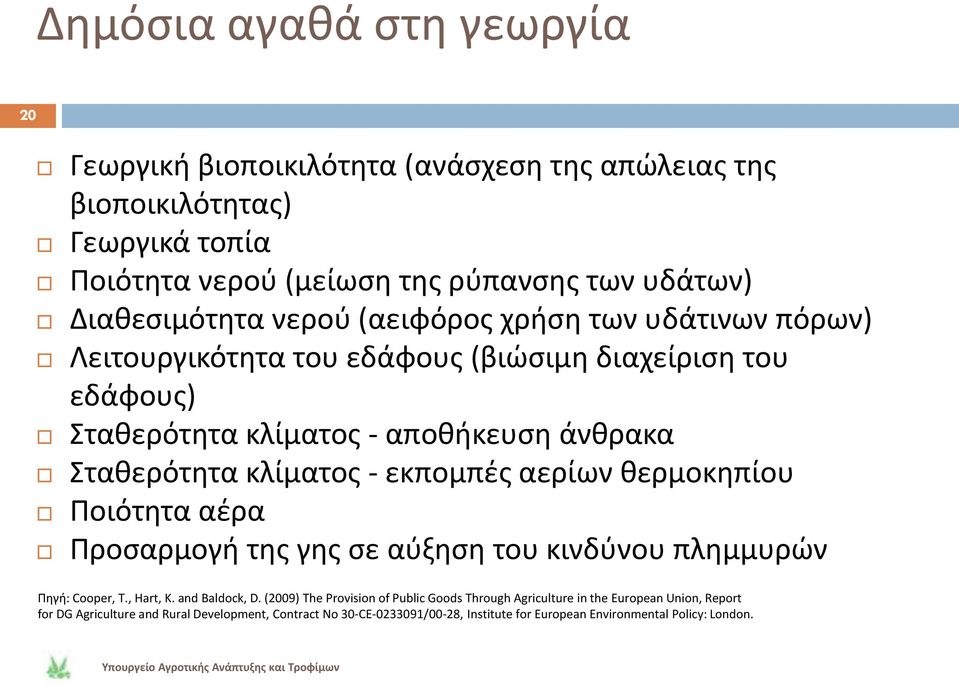 εκπομπζσ αερίων κερμοκθπίου Ποιότθτα αζρα Προςαρμογι τθσ γθσ ςε αφξθςθ του κινδφνου πλθμμυρϊν Πθγι: Cooper, T., Hart, K. and Baldock, D.