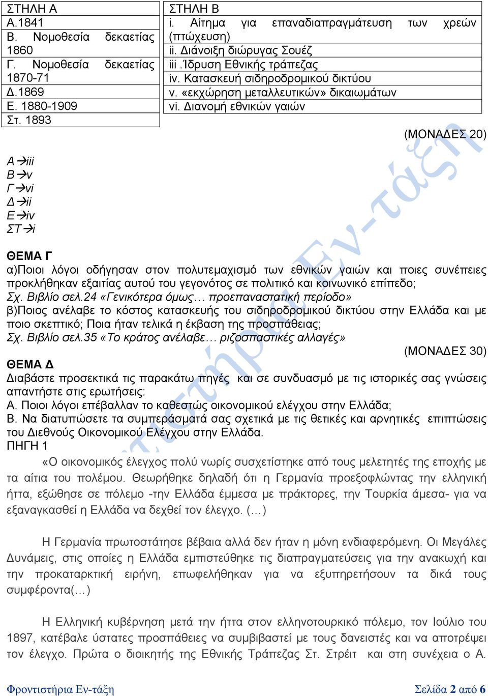 ιανομή εθνικών γαιών (ΜΟΝΑ ΕΣ 20) Α iii Β v Γ vi ii Ε iv ΣΤ i ΘΕΜΑ Γ α)ποιοι λόγοι οδήγησαν στον πολυτεμαχισμό των εθνικών γαιών και ποιες συνέπειες προκλήθηκαν εξαιτίας αυτού του γεγονότος σε