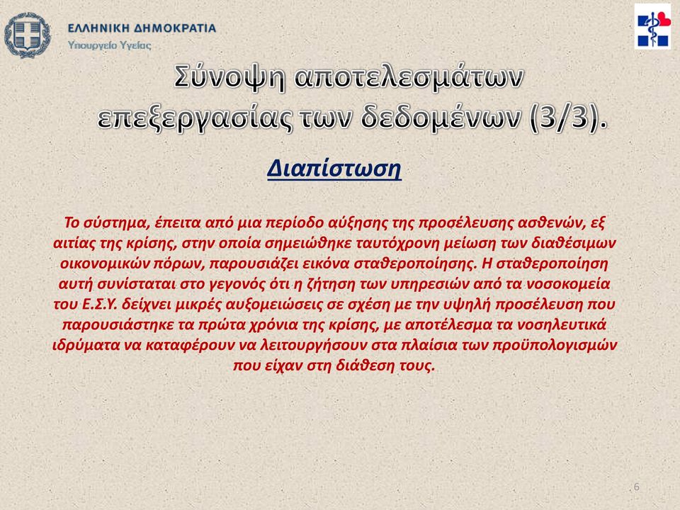 Η σταθεροποίηση αυτή συνίσταται στο γεγονός ότι η ζήτηση των υπηρεσιών από τα νοσοκομεία του Ε.Σ.Υ.