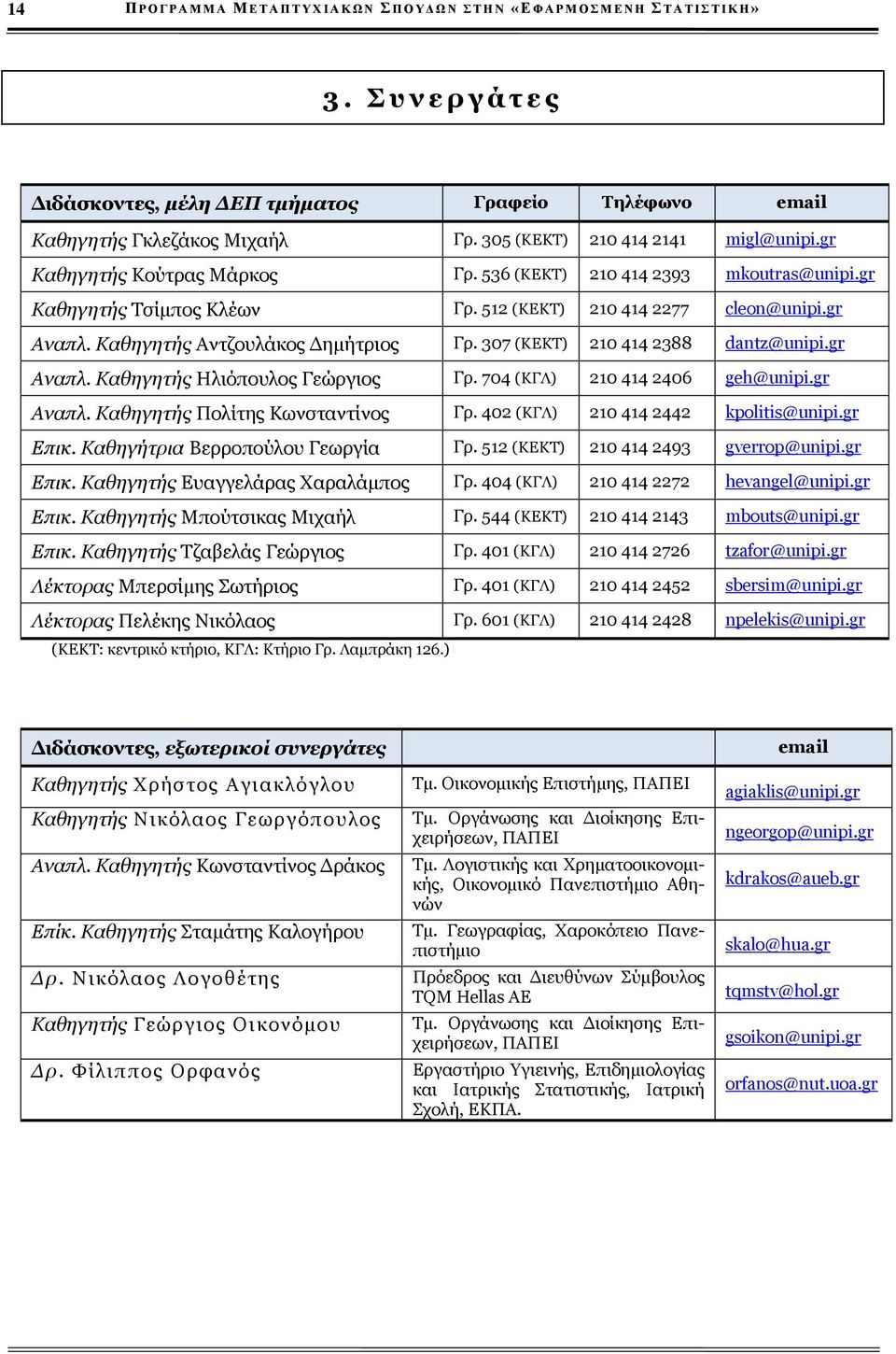 536 (ΚΕΚΤ) 210 414 2393 mkoutras@unipi.gr Καθηγητής Τσίμπος Κλέων Γρ. 512 (ΚΕΚΤ) 210 414 2277 cleon@unipi.gr Αναπλ. Καθηγητής Αντζουλάκος Δημήτριος Γρ. 307 (ΚΕΚΤ) 210 414 2388 dantz@unipi.gr Αναπλ. Καθηγητής Ηλιόπουλος Γεώργιος Γρ.