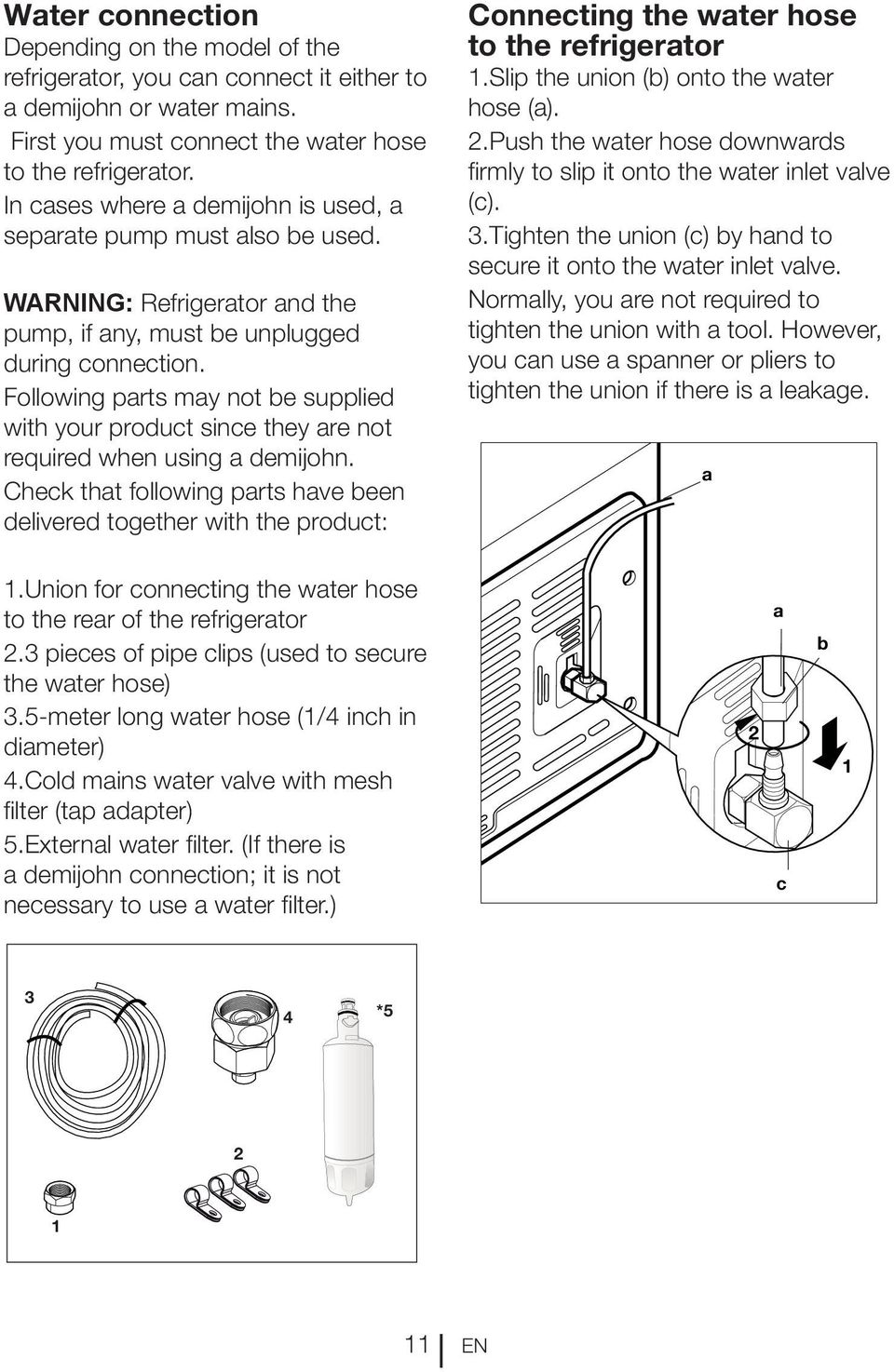 Following parts may not be supplied with your product since they are not required when using a demijohn.