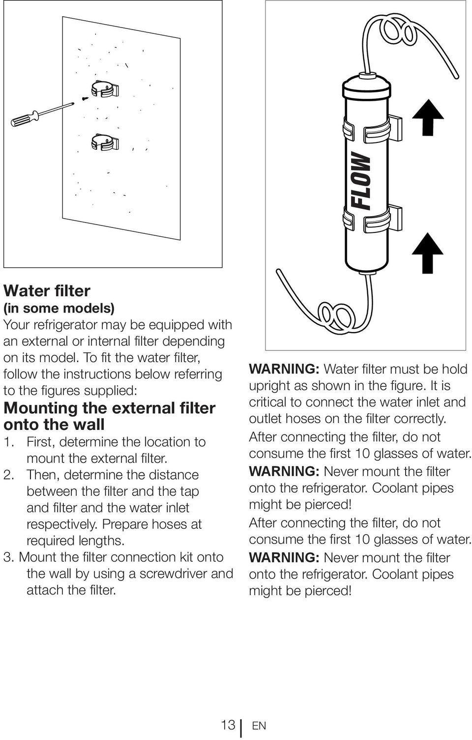 Then, determine the distance between the filter and the tap and filter and the water inlet respectively. Prepare hoses at required lengths. 3.