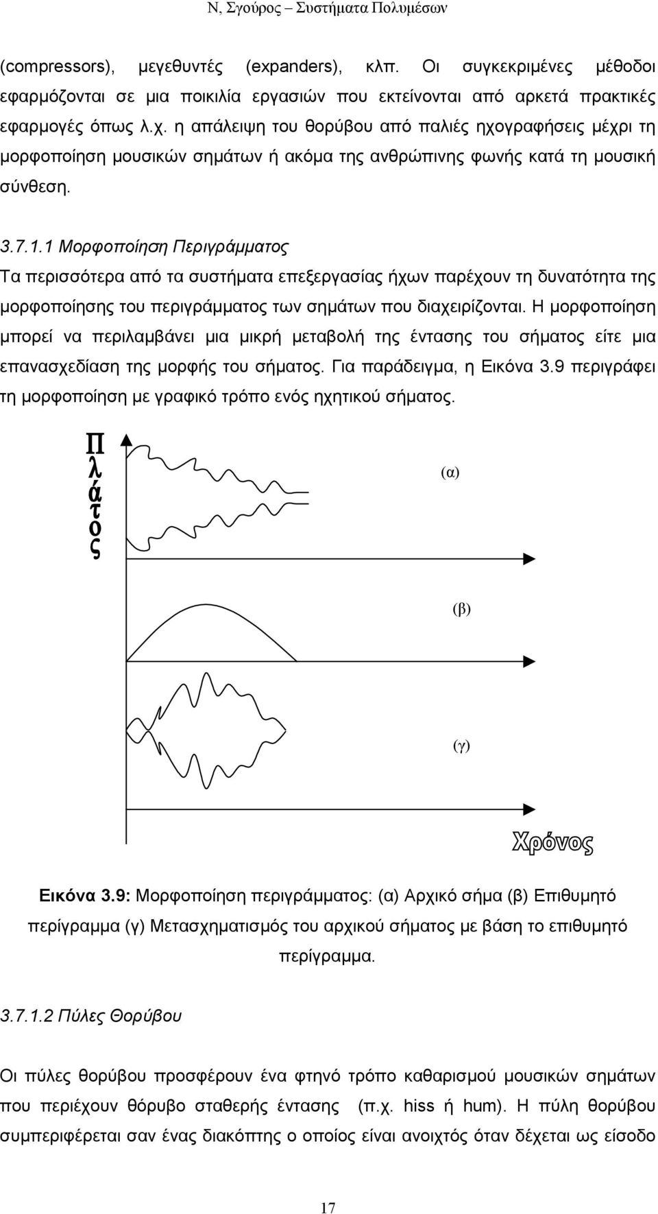 1 Μορφοποίηση Περιγράµµατος Τα περισσότερα από τα συστήµατα επεξεργασίας ήχων παρέχουν τη δυνατότητα της µορφοποίησης του περιγράµµατος των σηµάτων που διαχειρίζονται.