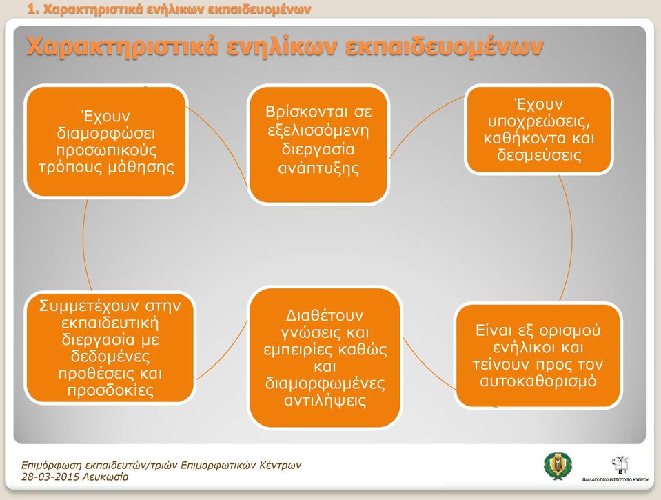 στην εκπαιδευτική διεργασία µε δεδομένες προθέσεις και προσδοκίες Διαθέτουν γνώσεις και