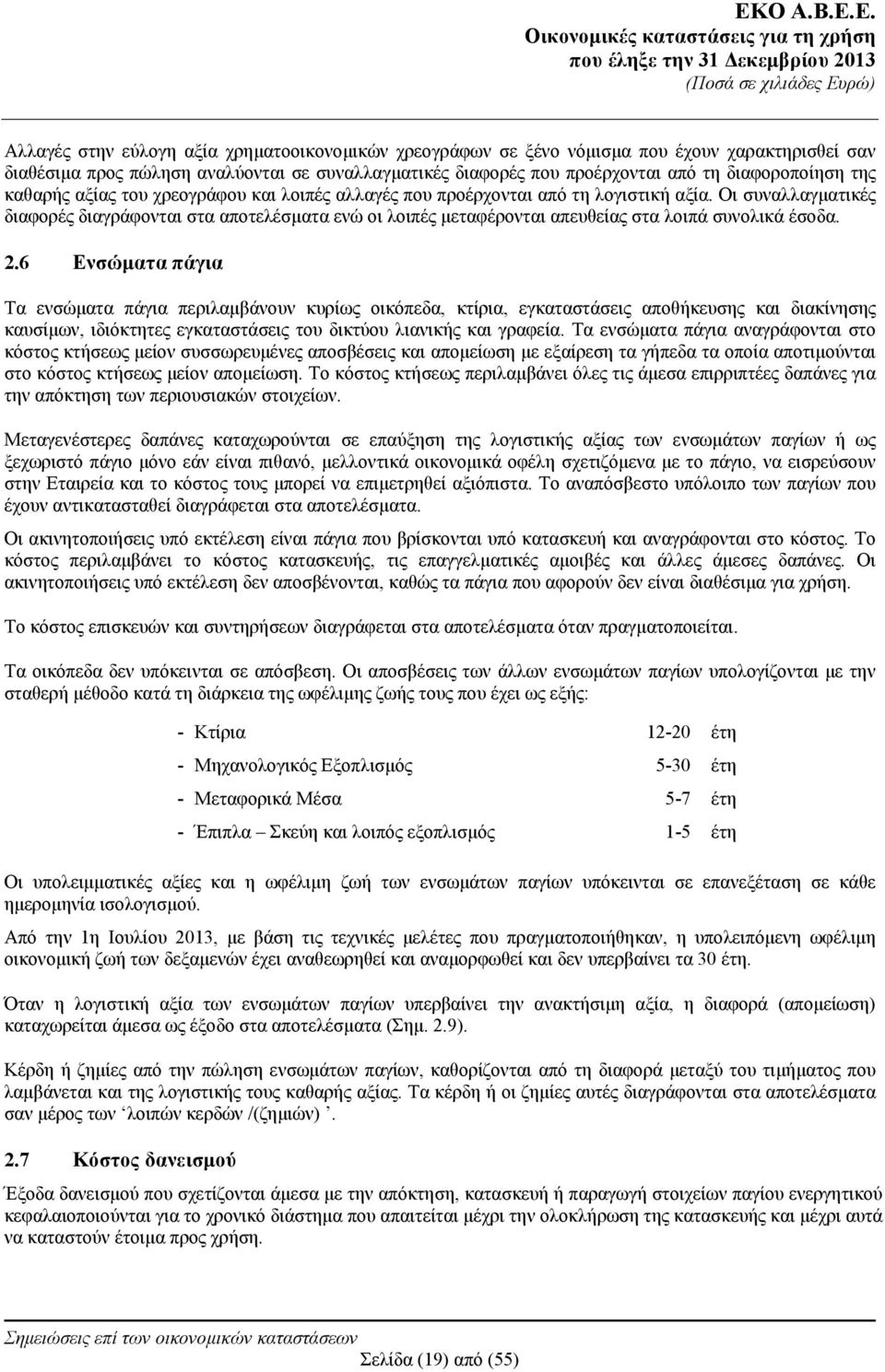 Οι συναλλαγματικές διαφορές διαγράφονται στα αποτελέσματα ενώ οι λοιπές μεταφέρονται απευθείας στα λοιπά συνολικά έσοδα. 2.