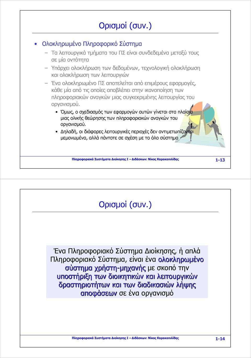 Ένα ολοκληρωμένο ΠΣ αποτελείται από επιμέρους εφαρμογές, κάθε μία από τις οποίες αποβλέπει στην ικανοποίηση των πληροφοριακών αναγκών μιας συγκεκριμένης λειτουργίας του οργανισμού.