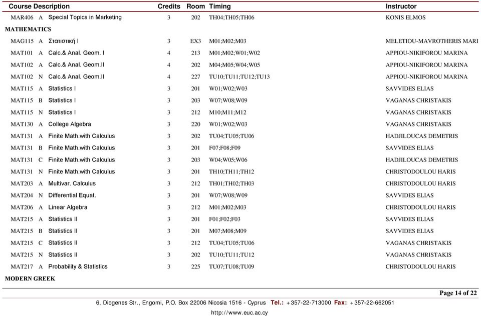 II 4 202 M04;M05;W04;W05 APPIOU-NIKIFOROU MARINA MAT102 N Calc.& Anal. Geom.
