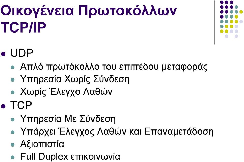 Έλεγχο Λαθών TCP Υπηρεσία Με Σύνδεση Υπάρχει Έλεγχος