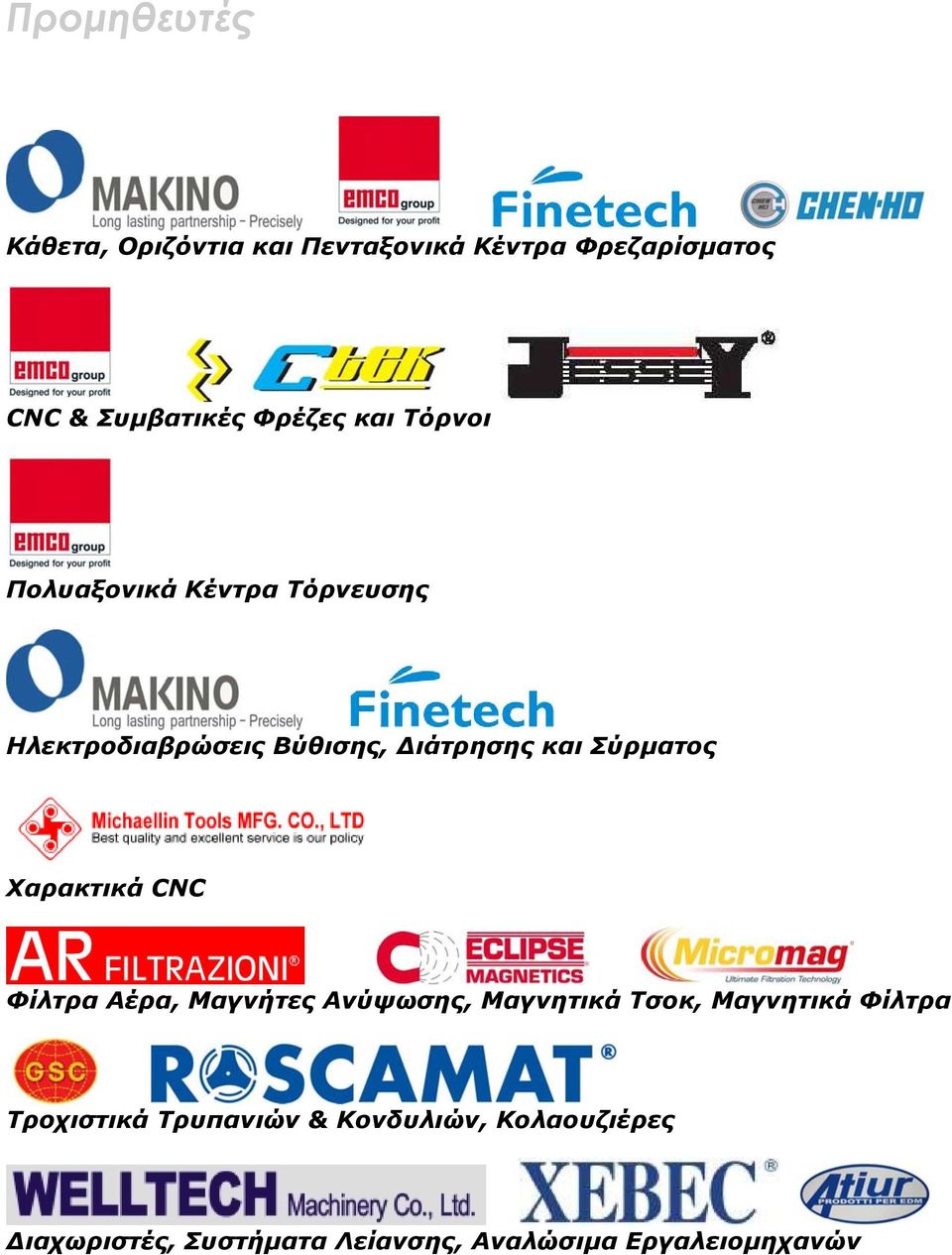 Χαρακτικά CNC Φίλτρα Αέρα, Μαγνήτες Ανύψωσης, Μαγνητικά Τσοκ, Μαγνητικά Φίλτρα Τροχιστικά