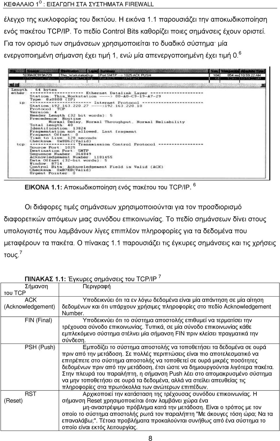 Για τον ορισμό των σημάνσεων χρησιμοποιείται το δυαδικό σύστημα μία ενεργοποιημένη σήμανση έχει τιμή 1, ενώ μία απενεργοποιημένη έχει τιμή 0. 6 ΕΙΚΟΝΑ 1.1: Αποκωδικοποίηση ενός πακέτου του TCP/IP.