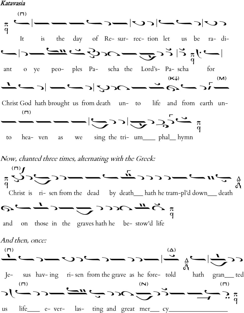 alternating with the Greek: Christ is ri- sen from the dead by death hath he tram-pl d down death and on those in the graves hath he