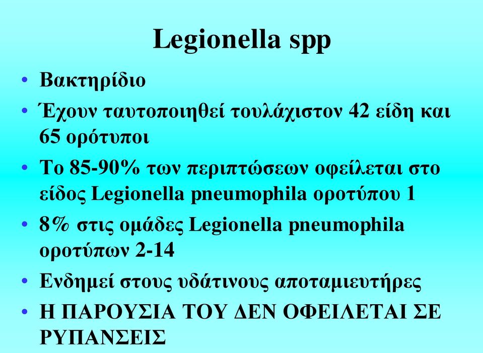 pneumophila οροτύπου 1 8% στις ομάδες Legionella pneumophila οροτύπων